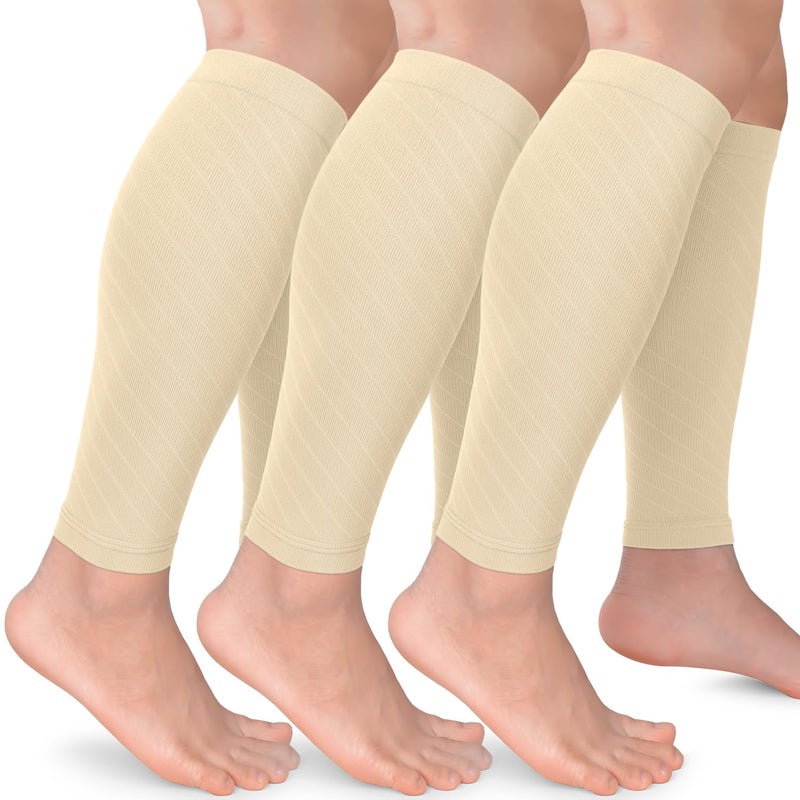 CTHH 3 Pack Leg Compression Sleeve Calf Support Sleeves for Women and Men Calf Brace for Shin Splints Pain Relief NudeNudeNude LXL